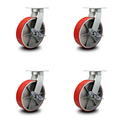 Service Caster 10 Inch Heavy Duty Red Poly on Cast Iron Swivel Caster Set with Brakes, 4PK SCC-KP92S1030-PUR-RS-SLB-4